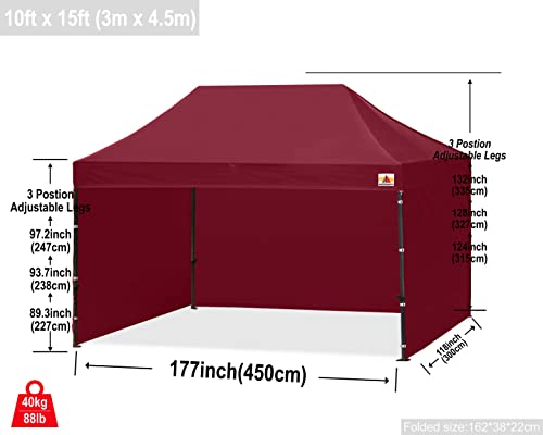 Abccanopy Heavy Duty Ez Pop Up Canopy Tent With Sidewalls 10X15, Burgundy #TOP2
