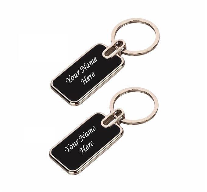 Image of Grand Gifts -Pack Of 2 Personalized Premium Metal Key Chain With Name Engraved, Black Finish