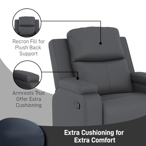 Image of Amazon Brand - Solimo Emerald | Single Seater Sofa Recliner | Manual Recliner (Leatherette Grey)