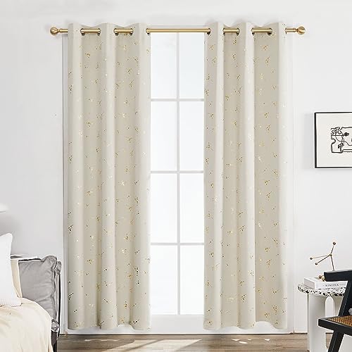 Deconovo Blackout Curtains, Beige, 42 X 95 Inch, Constellation Pattern Foil Printed Long Curtain, Grommet Light Blocking Window Drapes For Bedroom, 2 Panels #TOP1