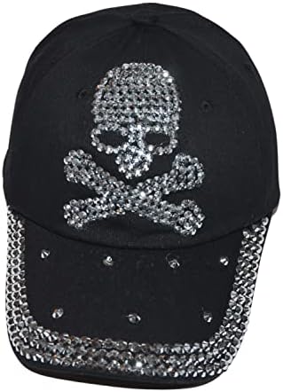 Popfizzy Bling Skull Hat for Women and Girls, Women’s Pirate Hat Black, Skull Cap, Crystal Skull Hat, Skull Girl Clothes, Rhinestone Skeleton Hat, Bling Skull Gifts