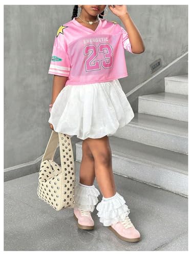 Girl's Y2K Crop Jersey Shirts Number Star Graphic Cute Jersey Shirt V Neck Half Sleeve Football Tees3