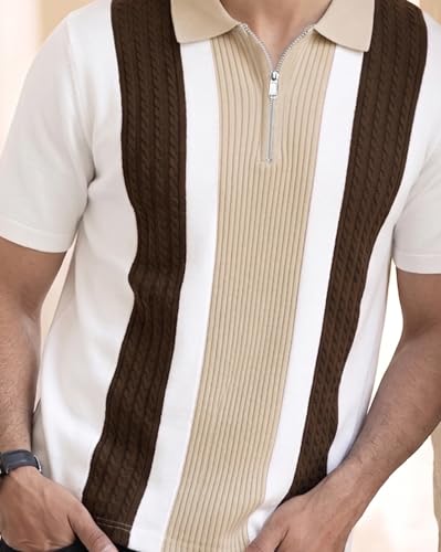 Image of AUSK Men's Zip Collar Polo Tshirt | Cotton Rich Material | Half Sleeves | Modern Knit Panel Work | Regular Fit