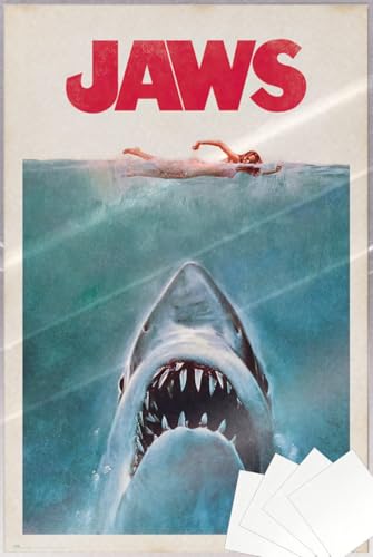 Jaws - Movie Poster (Regular Style - Retro - Vintage Design) (Size: 24" x 36") (Laminated Poster & Strips)