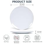 6Pcs White Melamine Dinner Plates Set - 10inch Break-resistant Dishes Set - Image 3