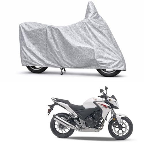 Image of 100% Waterproof Two Wheeler Body Cover Multi Layered Fabric Designed for Honda CB500F | Belt Buckle Lock | Silver Mag