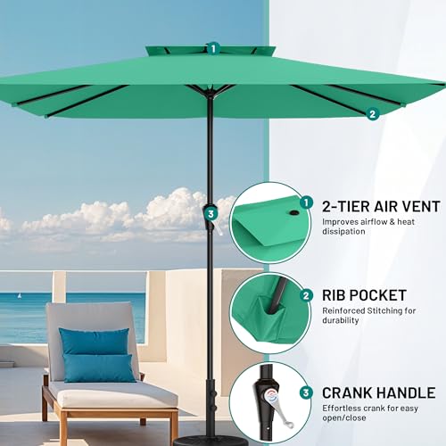 Image of AreShark 8'x10' 2 Tiers Rectangular Patio Umbrella - Outdoor Umbrella Waterproof UV Protection, Market Table Umbrella w /Crank for Pool, Backyard, Deck(Turquoise)
