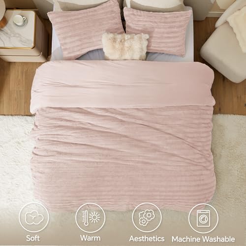 Image of BEDELITE Fleece Twin Comforter Set -Super Soft & Warm Fluffy Pink Faux Fur Bedding, Luxury Fuzzy Heavy Bed Set for Winter with 1 Pillow case