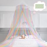 FIOBEE Bed Canopy Bed Curtains Mosquito Net Room Décor with Stars for Bedroom, Rainbow