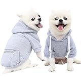 Dog Clothes for Small Dogs, Dog Cold Weather Grey Small Dog Hoodie with Pocket Winter Dog Sweater Pu
