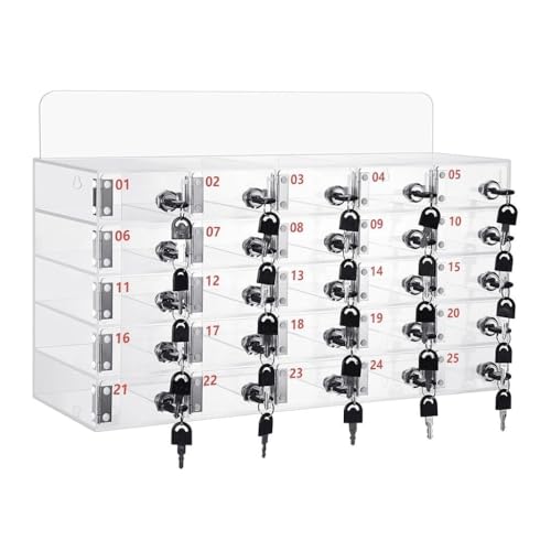 Mobile Phone Storage Locker Box with Lock - 25 Slots Clear Cell Phone Locker for Classroom, Office, and Gym - Ideal for Exam Settings