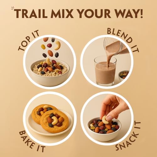 Image of Bagrry's Trail Mix 1kg | 7 in 1 Ingredients | Californian Almonds | Cashews | Cranberries | Dates | Pumpkin Seeds | Green & Black Raisins | High Protein | Source of Fibre | Oil-Free | Non-Salted | Guilt-free Anytime Snack | Dry fruit mix | Mix nuts | Re-usable jar