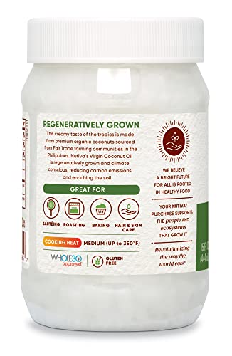 Nutiva Regeneratively Grown Coconut Oil, 15 Fl Oz, Usda Organic, Non Gmo, Fair Trade, Whole 30 Approved, Vegan, Keto, Fresh Flavor And Aroma For Cooking & Healthy Skin And Hair #TOP7