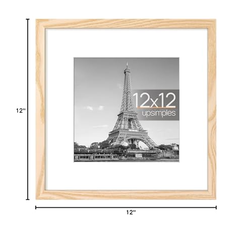 Image of upsimples 12x12 Picture Frame, Display Pictures 8x8 with Mat or 12 x 12 Without, Wall Hanging Square Frames, Natural Style, 1 Pack