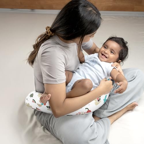 Image of Wakefit Nursing Pillow with Cape for Breastfeeding & Baby Care | 5 in 1 Feeding Pillow with 100% Cotton Removable Cover | Super Soft & Machine Washable | Farmhouse