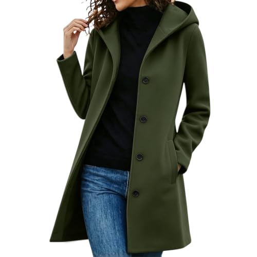 Wool Coats for Women Long Hooded Pea Coat Single Breasted Trench Jacket - image 2