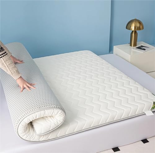 Topper Viscoelásticos Altura 8cm Firme y Confortable, Colchón Futon Japones Enrollables Portátil, para Matrimonio, Viajes, Tatami, Suelo, Camping(White,60 x 150 x 8 cm)