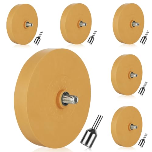 MIVIDE 6 Pack Decal Remover Eraser Wheel Tool Kit with Adapter 3.46 inch Rubber Power Drill Eraser Wheel Adhesive Remover Wheel Tool Set for Cars, RV, Boats