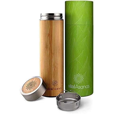 Vital Asanas Bambus Isolierflasche. Thermoflasche aus Edelstahl Cover
