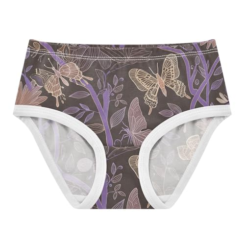 Toddler Underwear Custom 2t Cotton Panties Little Girl Fancy Underpants Briefs Vintage Butterfly Plants Purple