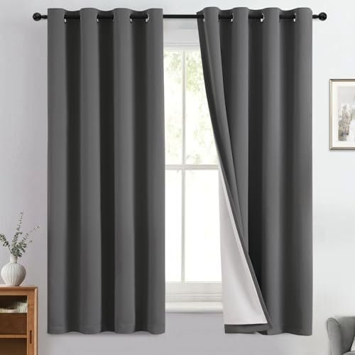 Image of Yakamok Charcoal Grey 100% Blackout Curtains 63 Inches Long 50 inch Wide 2 Panel