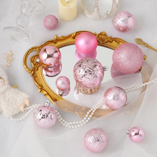 SZVRL Christmas Balls Ornaments -36pcs Shatterproof Christmas Tree Decorations with Hanging Loops for Xmas Tree, Holiday Party, Wedding & Indoor Home Decor,6 Styles in 3 Sizes (Pink) - image 3