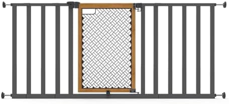 Summer by Ingenuity Thruway 60XW Series Extra Wide Safety Pet and Baby Gate, 30″-60″ Wide, 26″ Tall, Pressure or Hardware Mounted, Install Wall to Wall in Doorway or Stairway Honey Oak and Metal