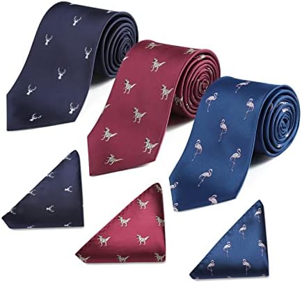 HISDERN Lot 3 PCS Classic Elegant Men's Silk Tie Set Necktie & Pocket Square - Multiple Set