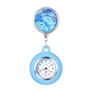OIDEA Retractable Nurse Watch for Nurses Doctors: Starry Sky Pattern Silicone Cover Lapel Nurse Watch Clip-on Hanging Fob Pocket Badge Watches with Second Hand
