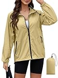 CRIPOM Rain Coat for Women Waterproof Rain Jacket Womens Hiking Rain Jacket Women Packable Lightweight Waterproof with Hood Raincoat Windbreaker With Pockets For Outdoor Khaki M