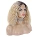 Ombre Blonde Wig Short Bob Lace Front Wigs Blonde Wavy Synthetic Hair Dark Roots Natural Curl Heat Safe Drag Wig Glueless Cap for Women Shoulder Length Fluffy Hair 16 Inch Wig