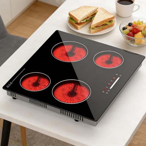 Argyolas Placa Vitrocerámica 4 Zonas 60 cm, 6000W, Control Deslizante Touch, Zonas Individuales, Integrable