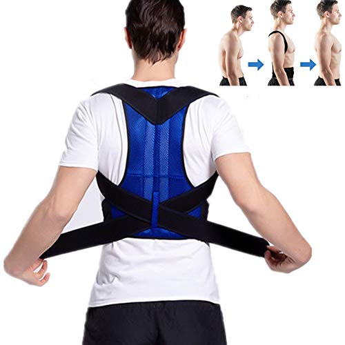 QSFH Adjustable Adult Corset Back Posture Corrector Spine Support Belt for Shoulder Lumbar Brace Improve Posture Posture Correction for Men WomenBlue-5XL