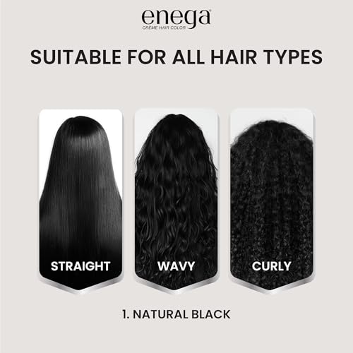 Image of Enega No Ammonia Grey Coverage Long Lasting Creme Hair Color with Argan Oil & Green Tea Extract - Pack of 1(150 ML) (Natural Black)