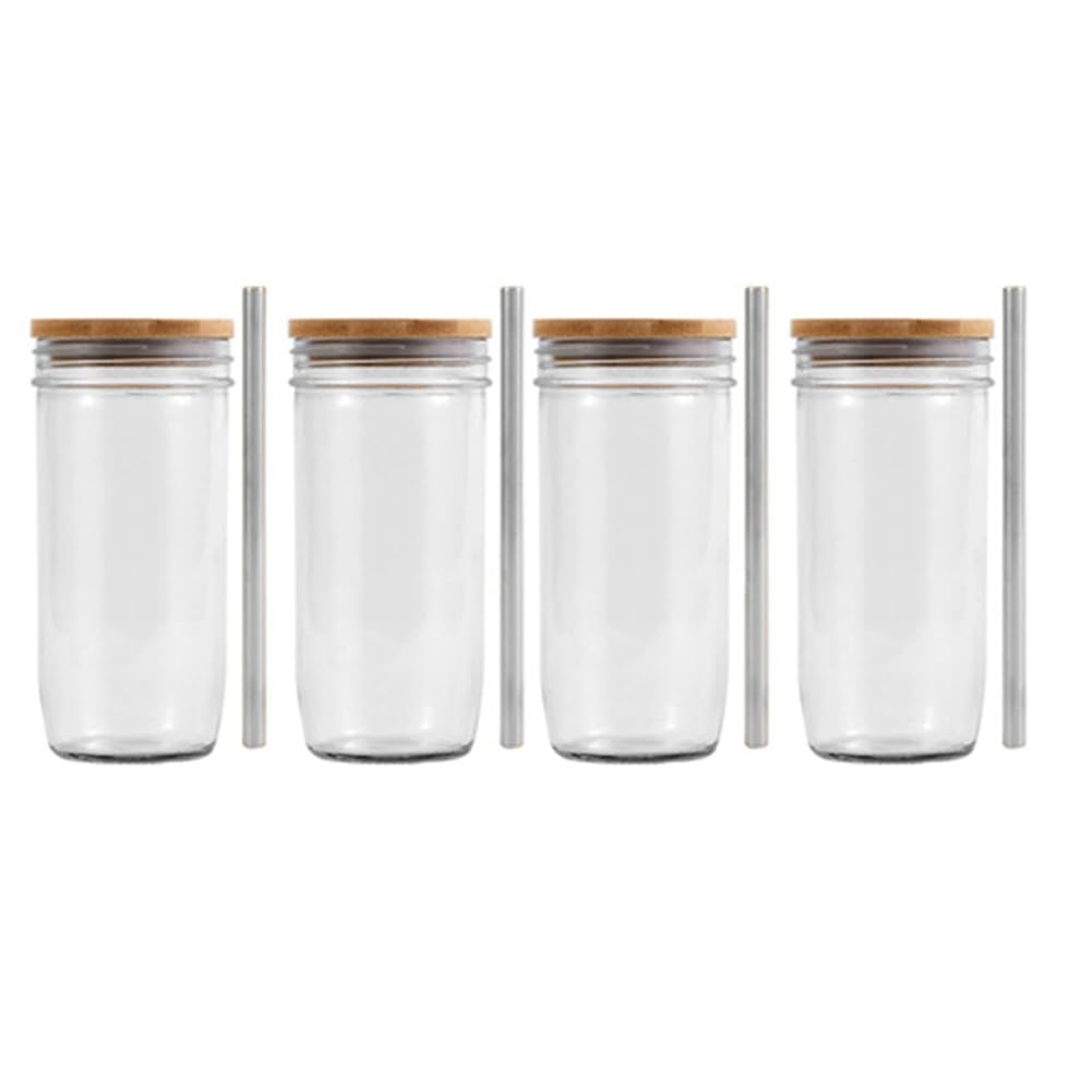 Szklana butelka, 680 ml, szklany kubek z bambusową pokrywką i słomką, szeroki otwór, słoik na smoothie, sok, herbatę, mrożoną kawę
