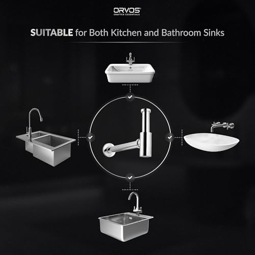 Image of Orvos Bottle Trap, Brass Body with Stainless Steel Pipes, Heavy Duty Rounded, for Sinks and Wash Basins