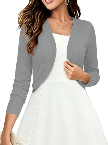 Image of Heymoments Women's Long Sleeve Thin Kintted Shrugs Sweaters Lightweight Cropped Tops Open Front Cardigan for Dress