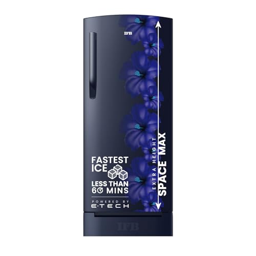 Image of IFB 187L 3 Star Direct-Cool Single Door Refrigerator (IFBDC-2133NBHED, Floral Falls Blue) Extraordinary Space with Base Drawer and Humidity Controller