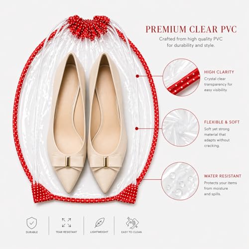 Image of Shoe Storage Pouch & Shoe Cover Set of 6 (Maroon) | Transparent Shoe Bags for Men & Women | Portable Travel Shoe Organizer | Compact Dustproof Shoe Protection for Closet & Home Storage