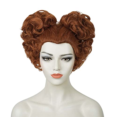 Femmes Perruque Rouge Marron, ATAYOU Synthétique Courte Bouclée Marron Rougeâtre Perruque Femme Adulte Costume d'Halloween Cover
