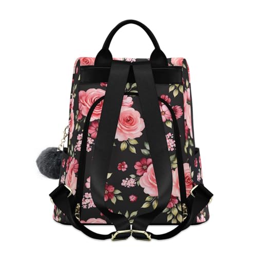 Image of ALAZA Rose Flowers Floral Black Backpack Purse for Women Anti Theft Fashion Back Pack Shoulder Bag