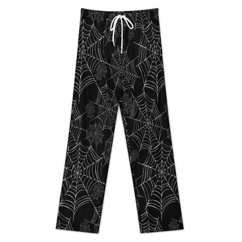Bagea-Ka Halloween Spider Black Spiderweb Pattern Mens Pajama Pants Lounge Sleep Long Pants with Pocket Loungewear3