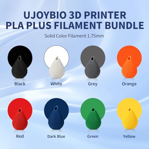 Image of 8 Color Bundle Hyper PLA+ 3D Printer Filament, Multicolor PLA+ Filament 1.75mm, Individually Vacuum Packed, 0.25kg per Spool, 8 Pack (Black+Jade White+Grey+Orange+Red+Dark Blue+Green+Yellow)