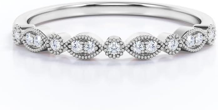 Moissanite Eternity Band for Women, Vintage Milgrain Stackable Wedding Ring, Round Cut Bridal Anniversary Band in 18K Gold Plated
