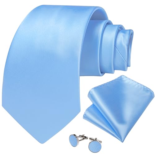 Image of DiBanGu Mens Solid Color Tie and Pocket Square Set Woven Silk Plain Necktie & Handkerchief for Men Wedding Party Formal