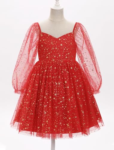 IDOPIP Toddler Girls Sparkly Dresses Sequin Bowknot Pageant Birthday Party Dress Glitter Mesh Long Sleeve Fall Dress Clothes2