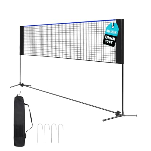 OLIXIS Portable Badminton Net 2-5 FT Height Adjustable Volleyball Badminton Pickball Net with Carry Bag Backyard Game Indoor Outdoor Use 10FT Wide Blue