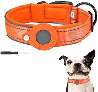 Airtag Dog Collar Adjustable Air Tag Cat Collar Reflective Pet Collars Compatible with Apple Airtag Holder Quickly Locate Pets and Prevent Lost (Orange)