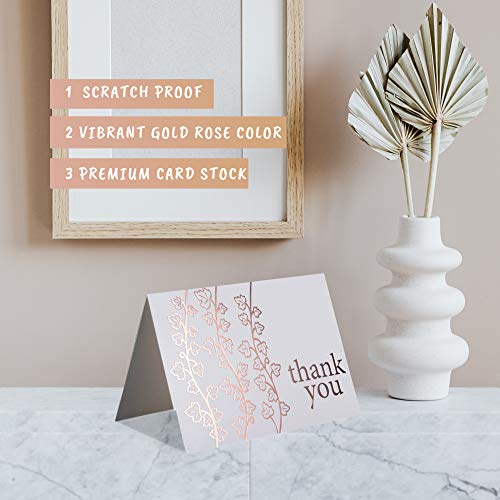 Layneria 100 Bulk Thank You Cards With Envelopes White And Rose Gold Foil Designs - Blank Cards Thank You Notes With Envelopes And Fancy Box For Wedding Bridal Gift Baby Shower Business Graduation #TOP2