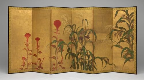 Tableau toile Tawaraya Sotatsu : peinture décorative Maïs et crêtes de coq 60x90cm